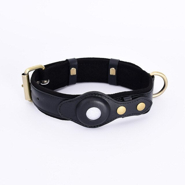 Leather Anti-Lost Dog Collar - Black / S