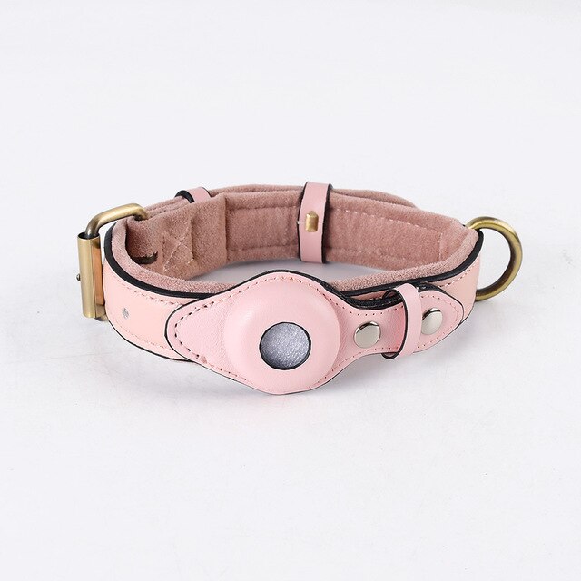 Leather Anti-Lost Dog Collar - Pink / L