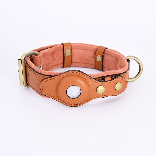 Leather Anti-Lost Dog Collar - Brown / L