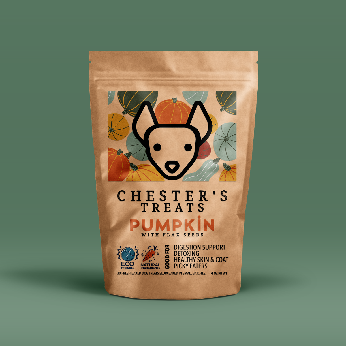 CHESTER'S PUMPKIN AND FLAX SEED DOG TREATS FOR HEALTHY GUTS SUPPORT